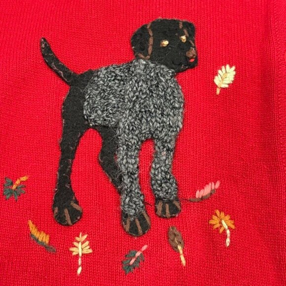 Talbots Vintage Red Knit Cardigan Sweater Dog & Fall Embroidery Small Petite - Picture 4 of 12